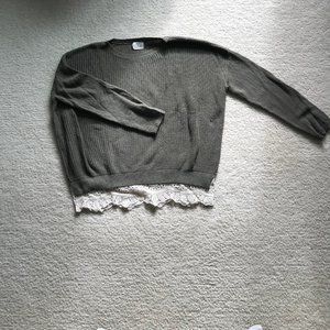 Olive Green Sweater with Lace Trim by Pins and Needles - Size Medium